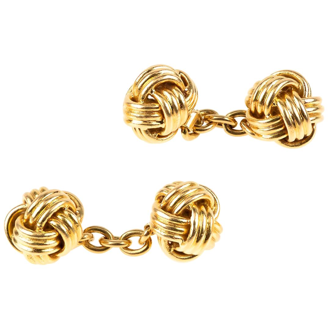 Vintage Cufflinks of Heavy 18 Karat Gold Woven Knots, French circa 1950