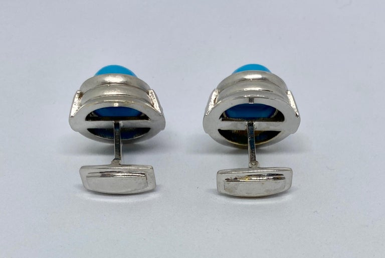 Cabochon Cufflinks in 18K White Gold with Sleeping Beauty Turquoise For Sale