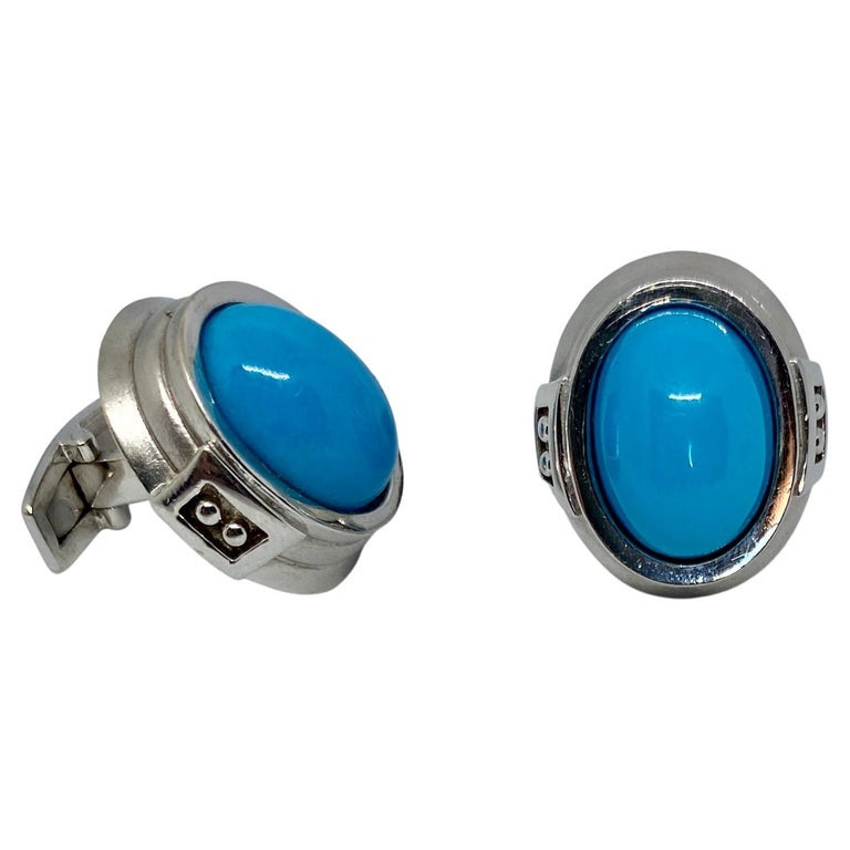 Cufflinks in 18K White Gold with Sleeping Beauty Turquoise For Sale