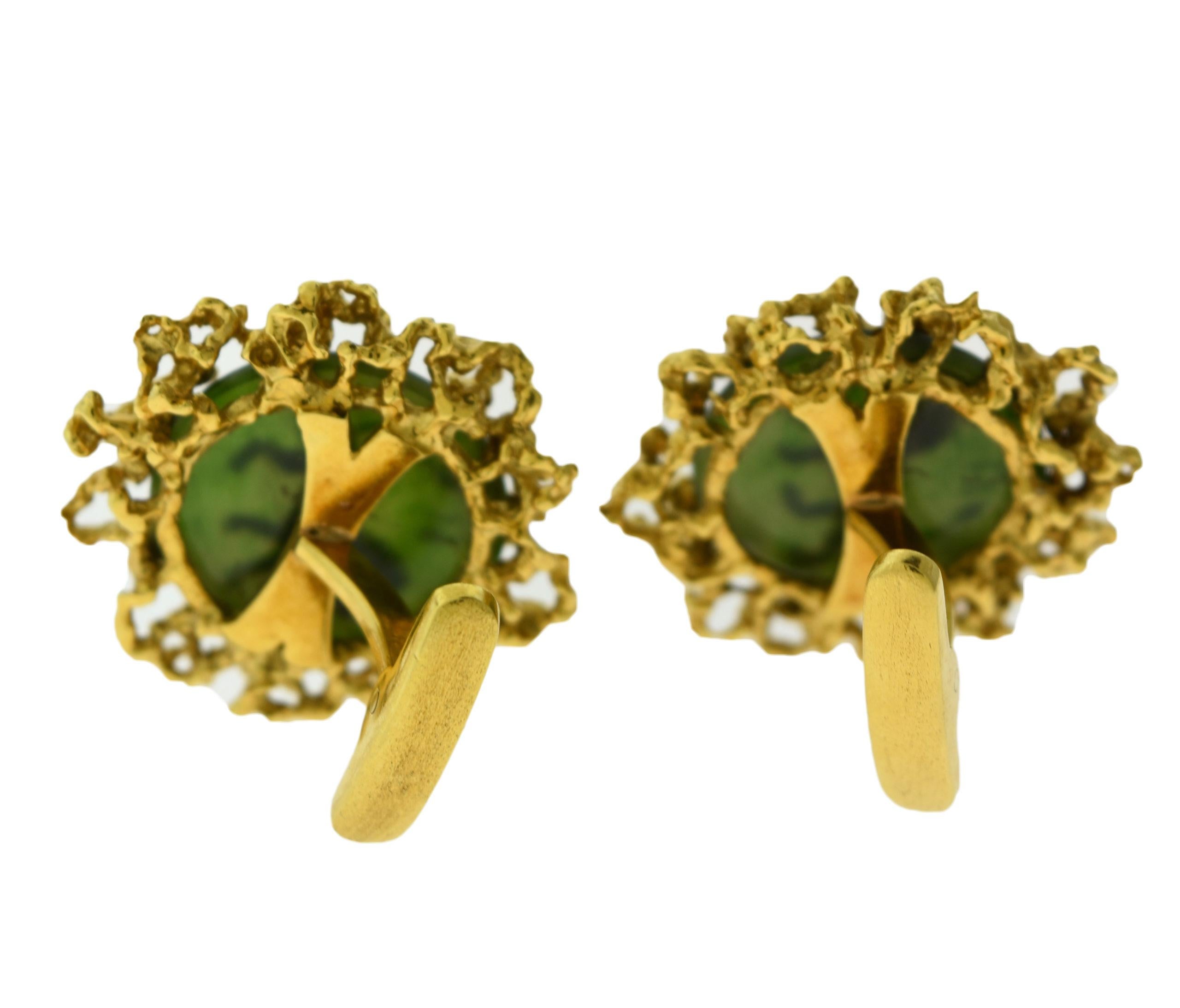 Cabochon Cufflinks in 18 Karat Yellow Gold and Chrysoprase For Sale