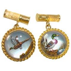 Cufflinks in Gold with a Fine Enamel Hunting and Shot Shell Motif, circa 1935