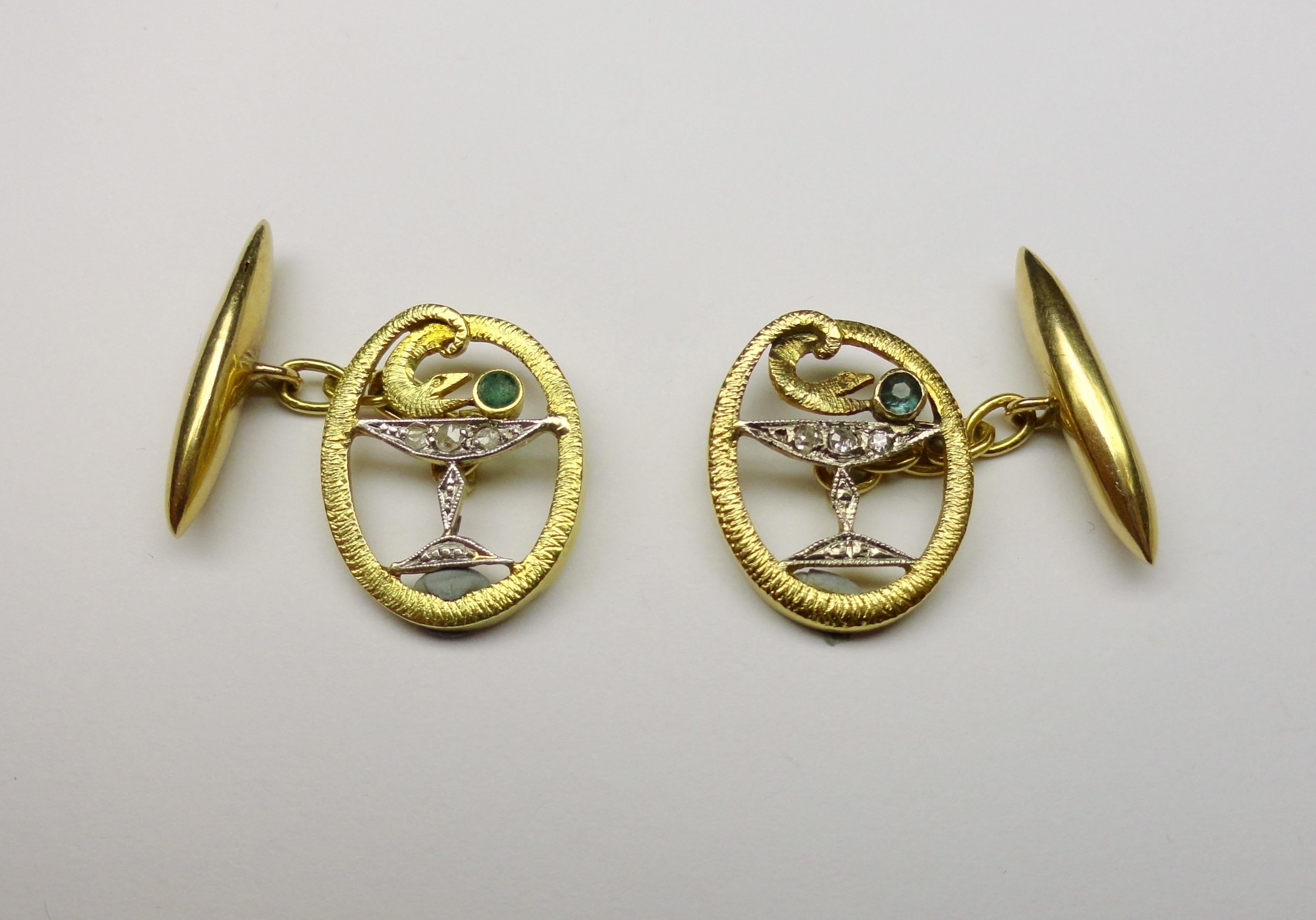 Cufflinks In Gold With Diamonds In Good Condition For Sale In Milano, MI
