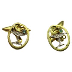 Pharmacist Cufflinks In 18ct Gold With Diamonds Asclepius Snake Art Deco