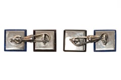Square Cufflinks, Platinum, Diamonds, Onyx and Lapis Lazuli, Austrian circa 1920