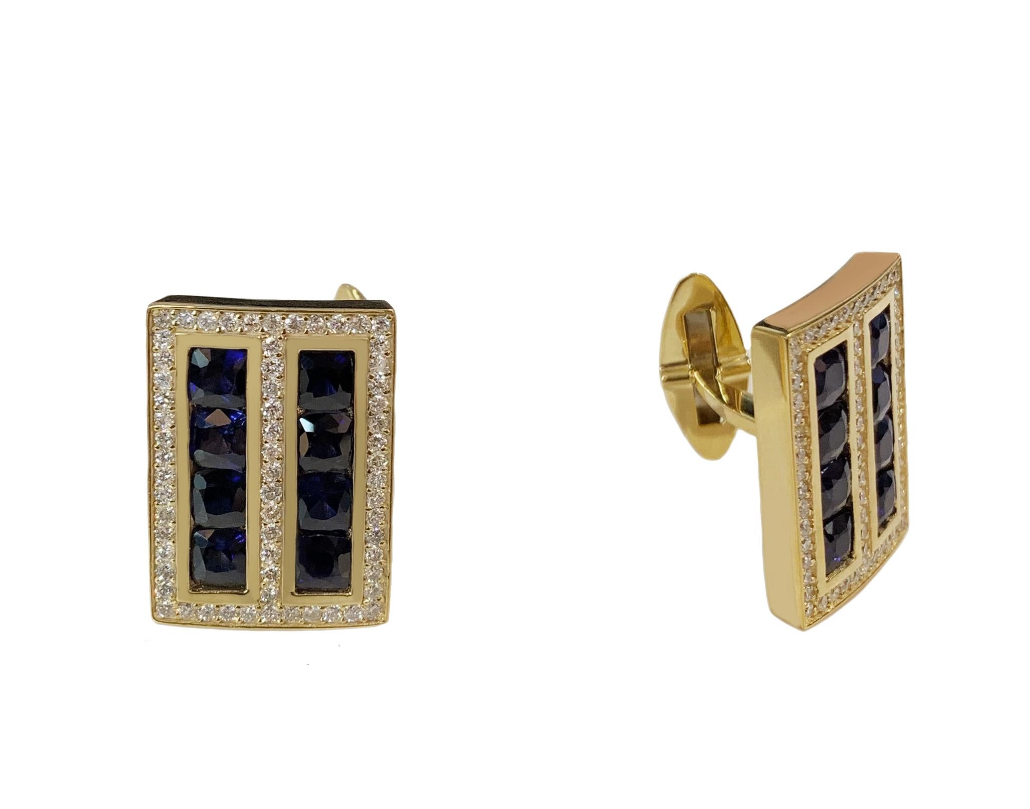Cufflinks in Yellow Gold with Sapphires In New Condition For Sale In New York, NY