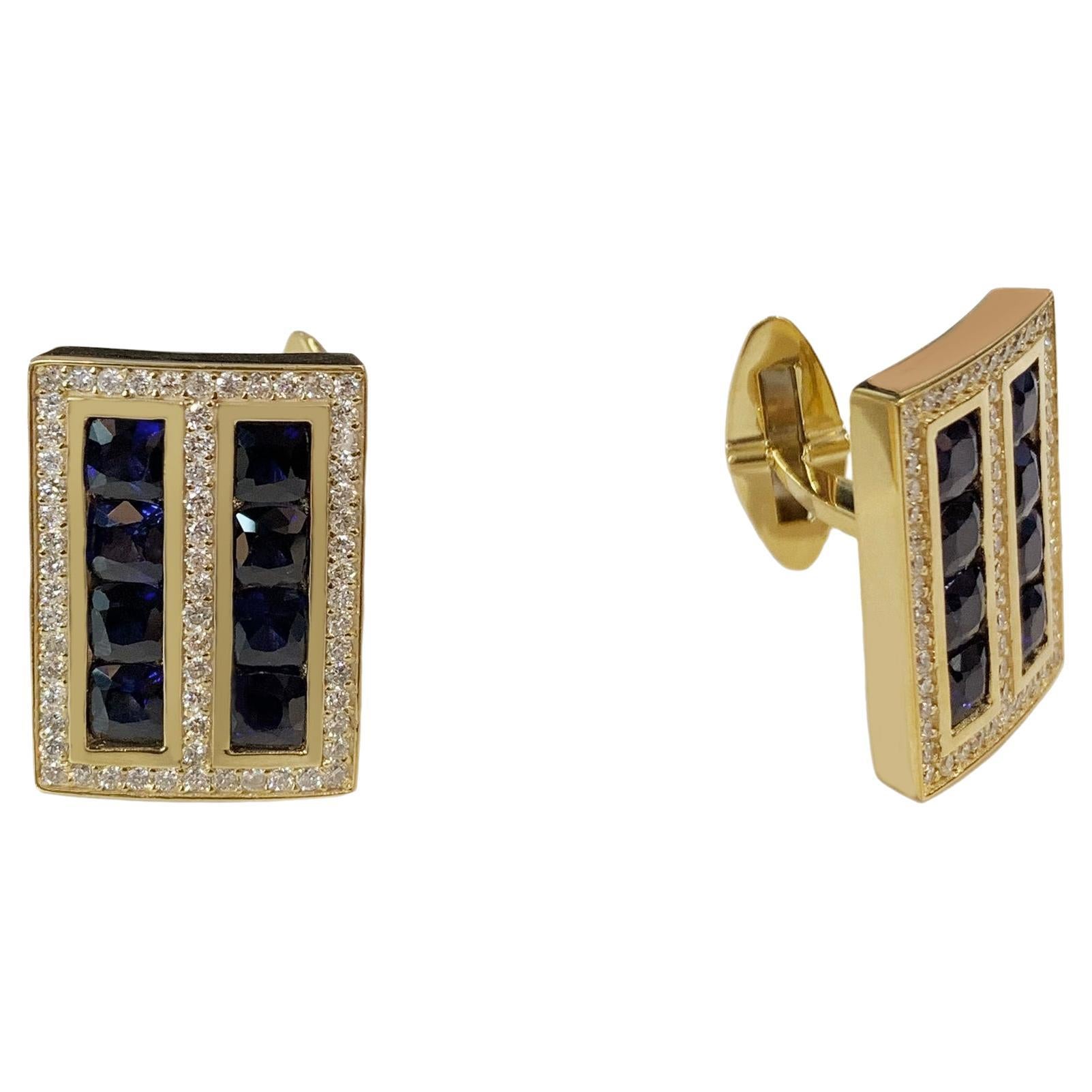 Cufflinks in Yellow Gold with Sapphires For Sale