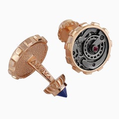 Cufflinks inspired of watch mechanisms, silver, rose gold, black rhodium.