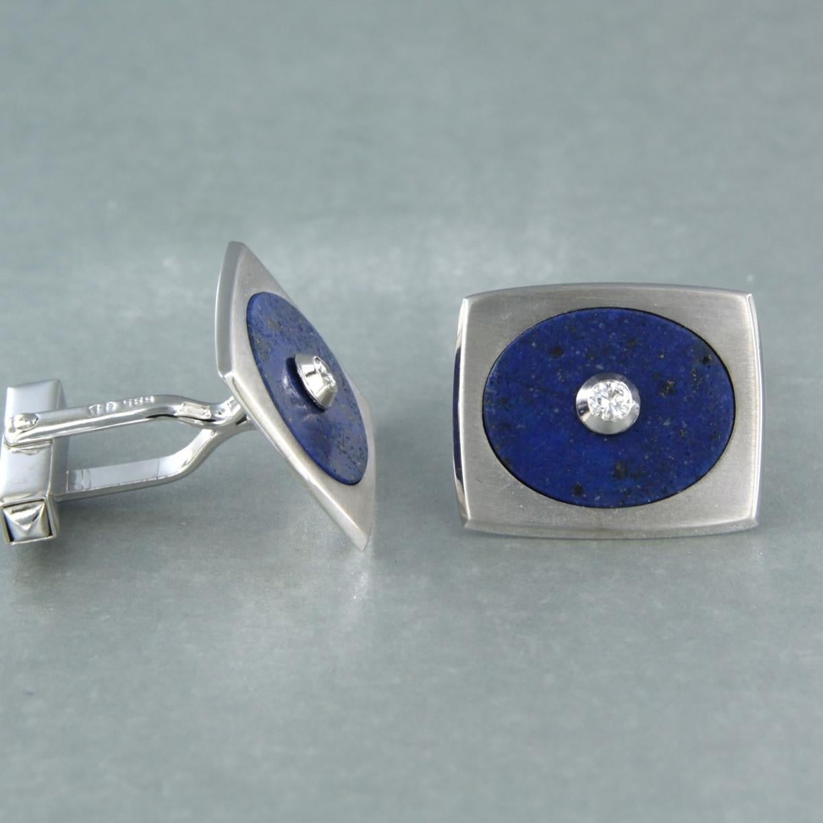 Moderne Boutons de manchette Lapis Lazuli Diamant Or blanc 14k en vente