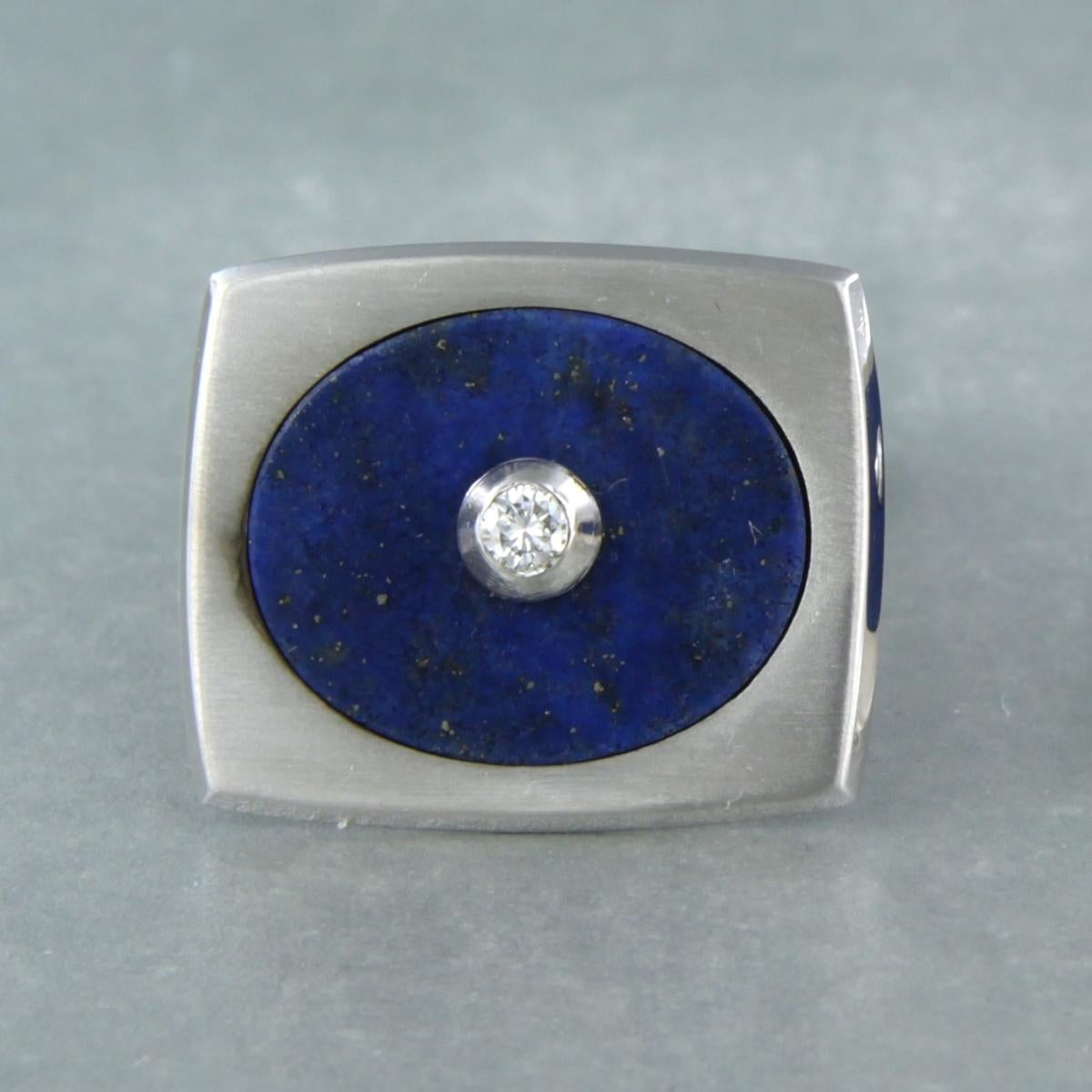 Cufflinks Lapis Lazuli Diamond 14k white gold In Good Condition For Sale In The Hague, ZH