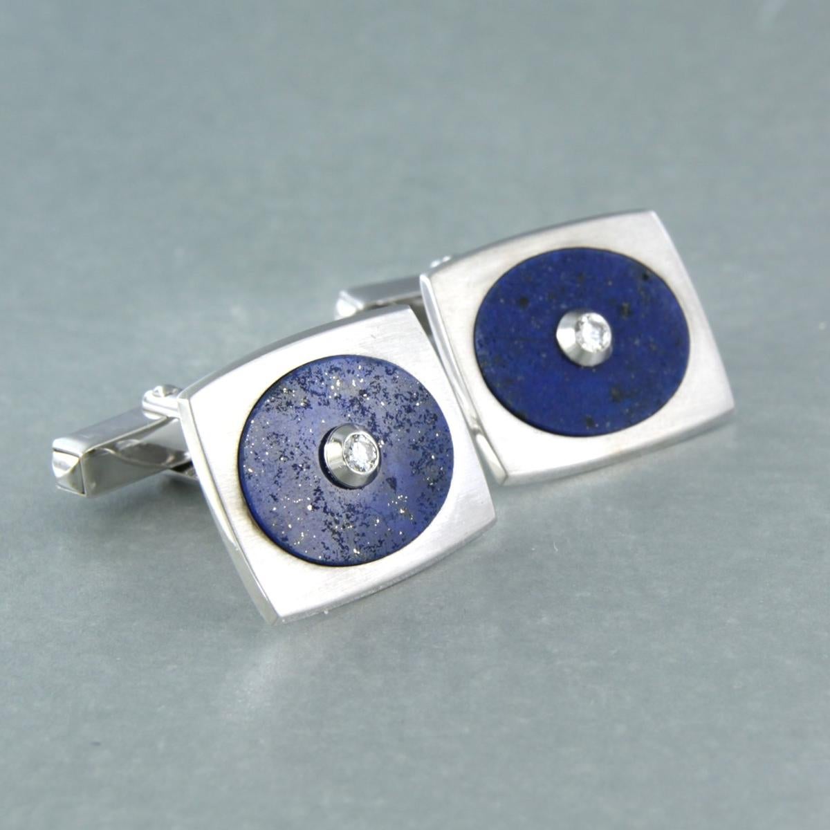 Boutons de manchette Lapis Lazuli Diamant Or blanc 14k Pour femmes en vente