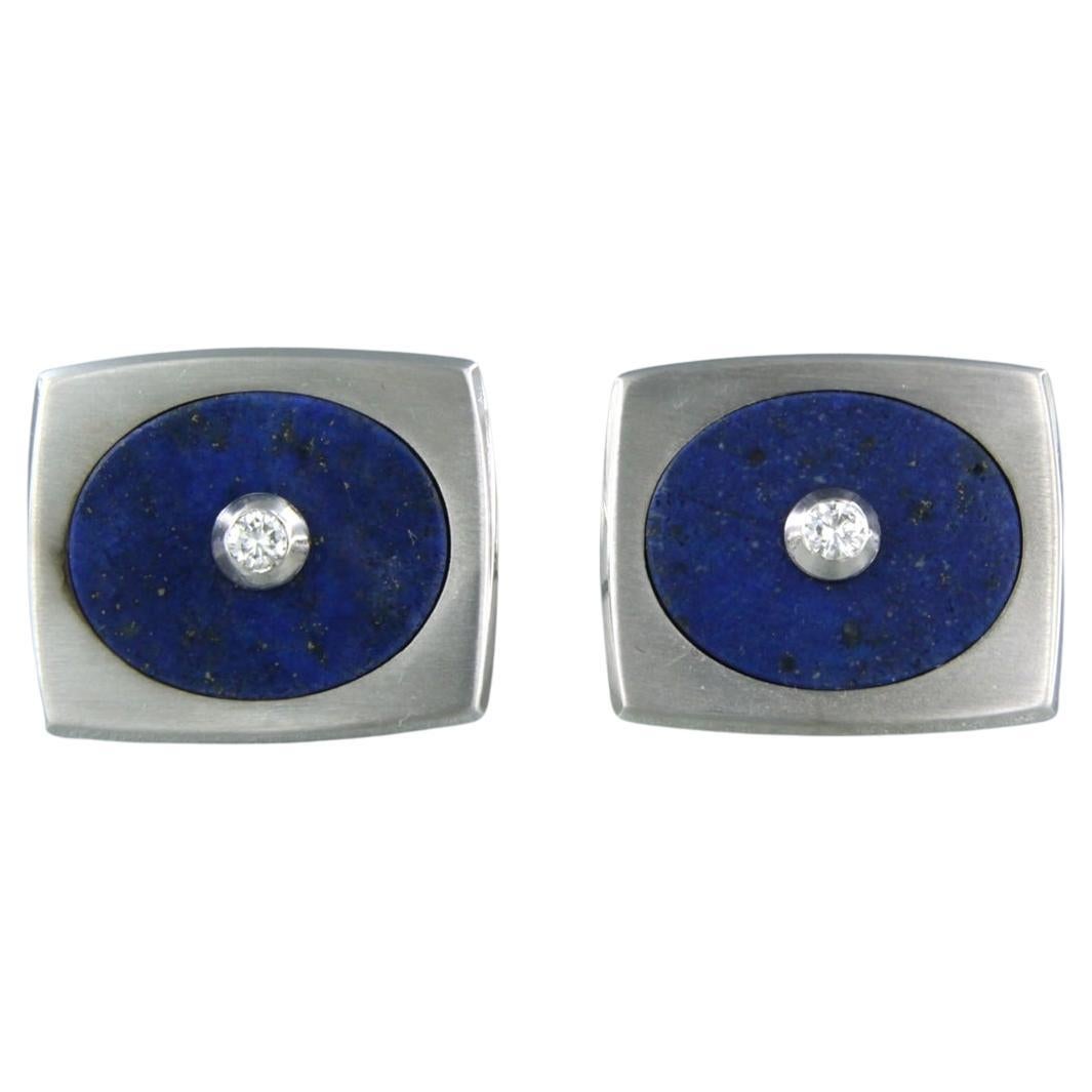 Boutons de manchette Lapis Lazuli Diamant Or blanc 14k en vente