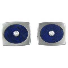 Boutons de manchette Lapis Lazuli Diamant Or blanc 14k