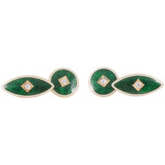 Cufflinks, Late 19th Century Diamond, Green, White Enamel on 18 Carat Gold