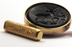 Vintage Engraved 18 Karat Rose Gold Black Elk Cufflinks Hangcrafted in Italy