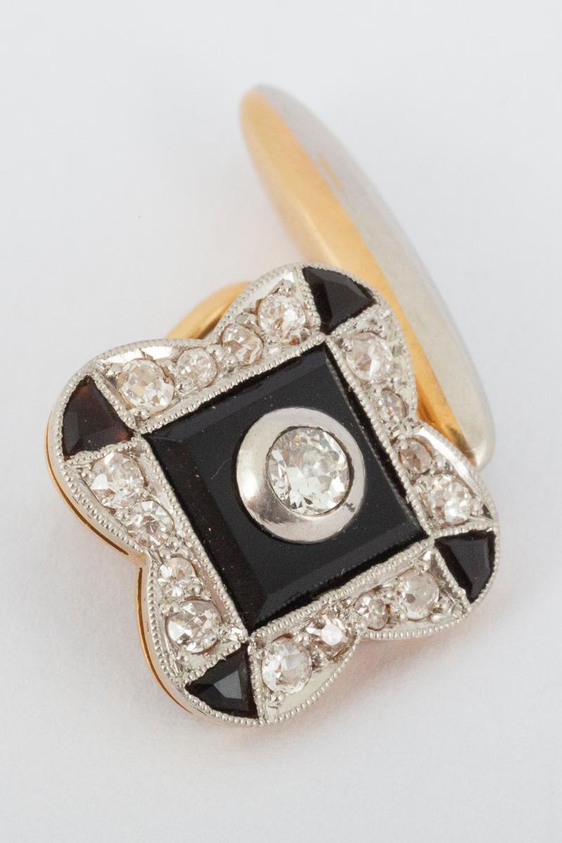Vintage 1920’s Onyx and Diamond Cufflinks in Gold & Platinum, English circa 1925 In Good Condition In London, GB