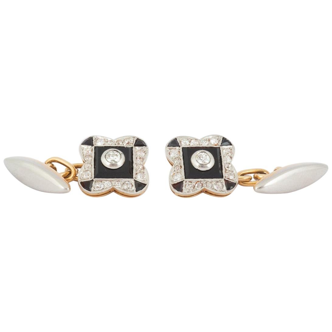 Vintage Diamond Cufflinks with Mother of Pearl in Platinum, circa 1925
