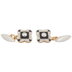 Antique 1920’s Onyx and Diamond Cufflinks in Gold & Platinum, English circa 1925