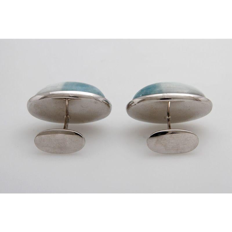 Cufflinks (Pair). Especially with 2 aquamarine cabochons in the bedrock 109.83  In Excellent Condition For Sale In Stuttgart, BW