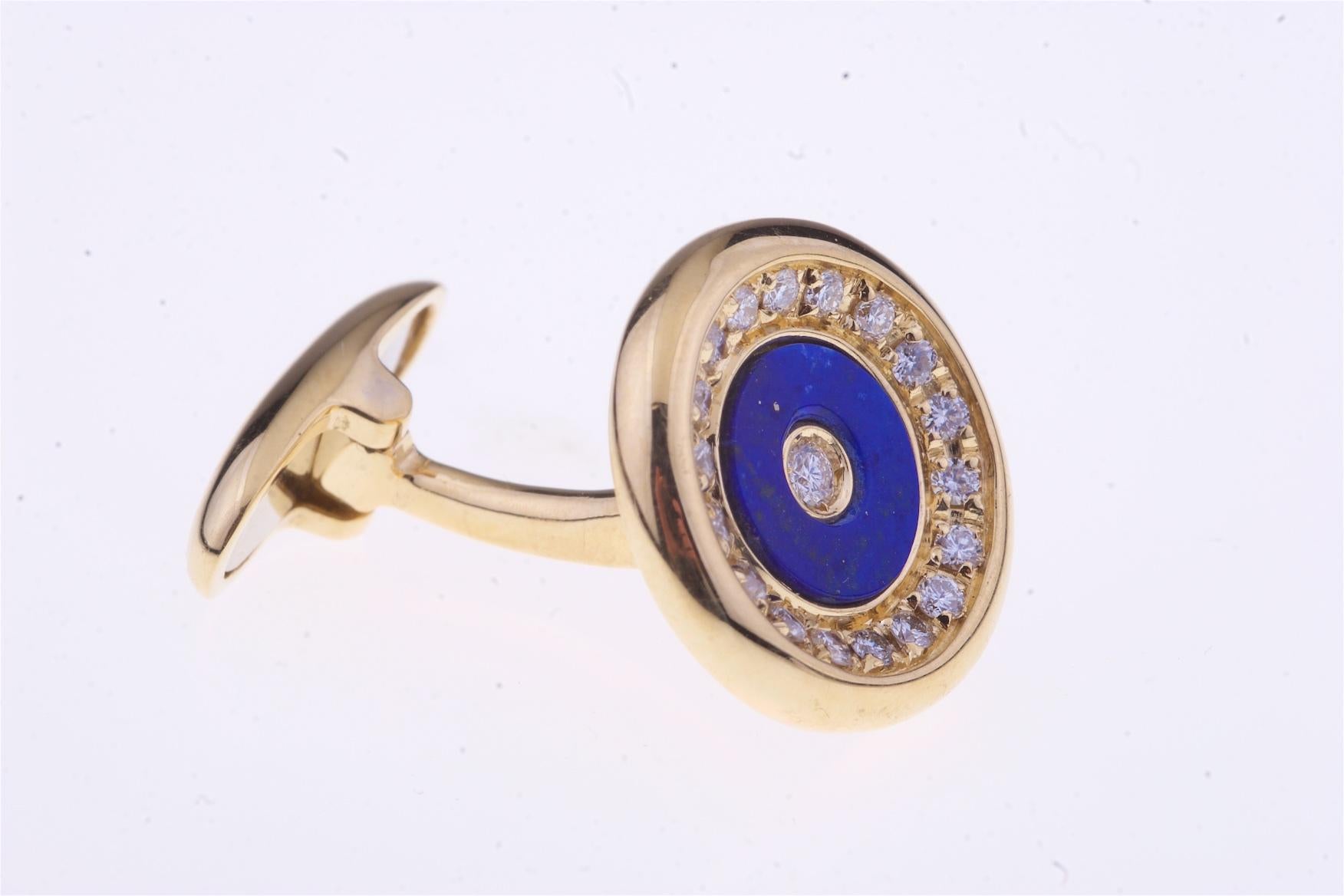 Boutons de manchette ronds en or 18 carats avec Lapislazzuli et diamants Neuf - En vente à Roma, IT