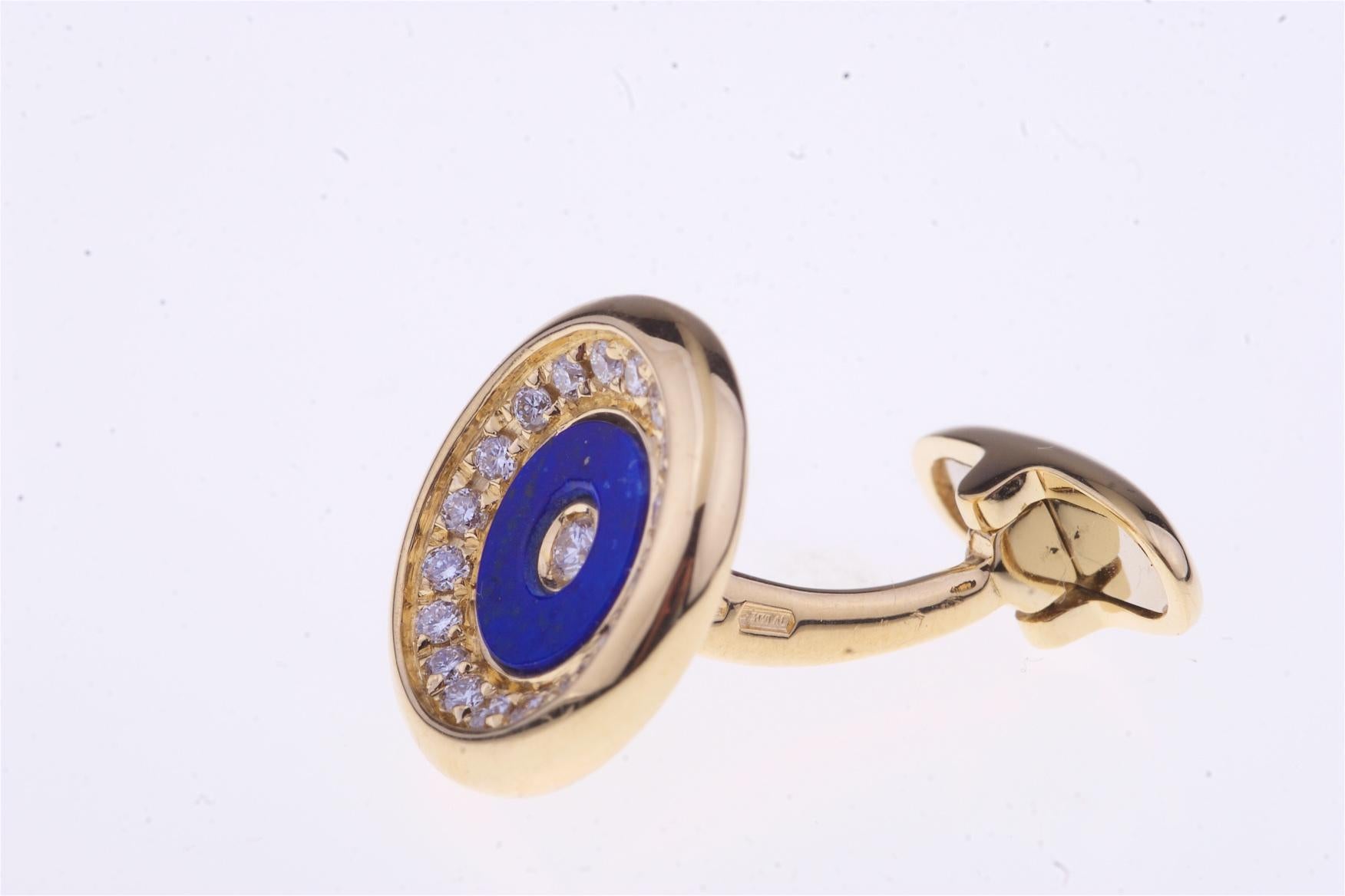 Cufflinks Round 18kt Gold with Lapislazzuli and Diamonds In New Condition For Sale In Roma, IT