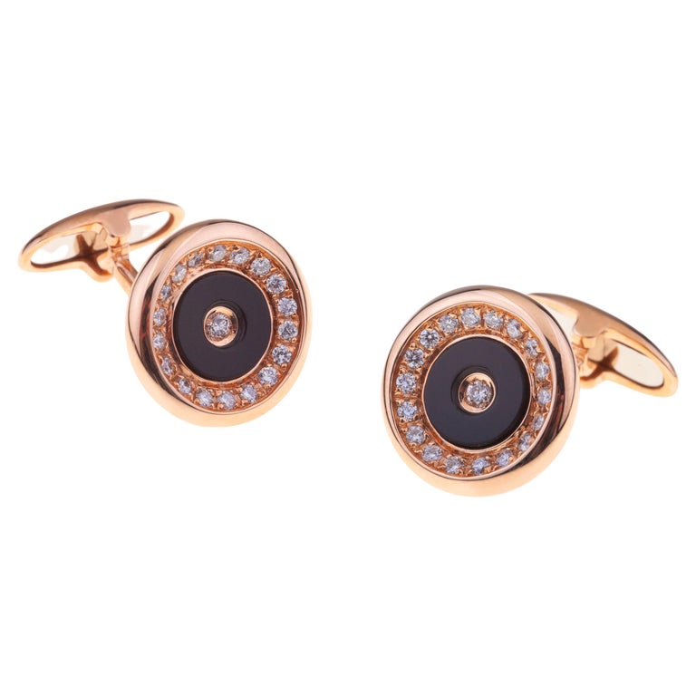 Cufflinks Round 18kt Gold with Onyx and Diamonds For Sale