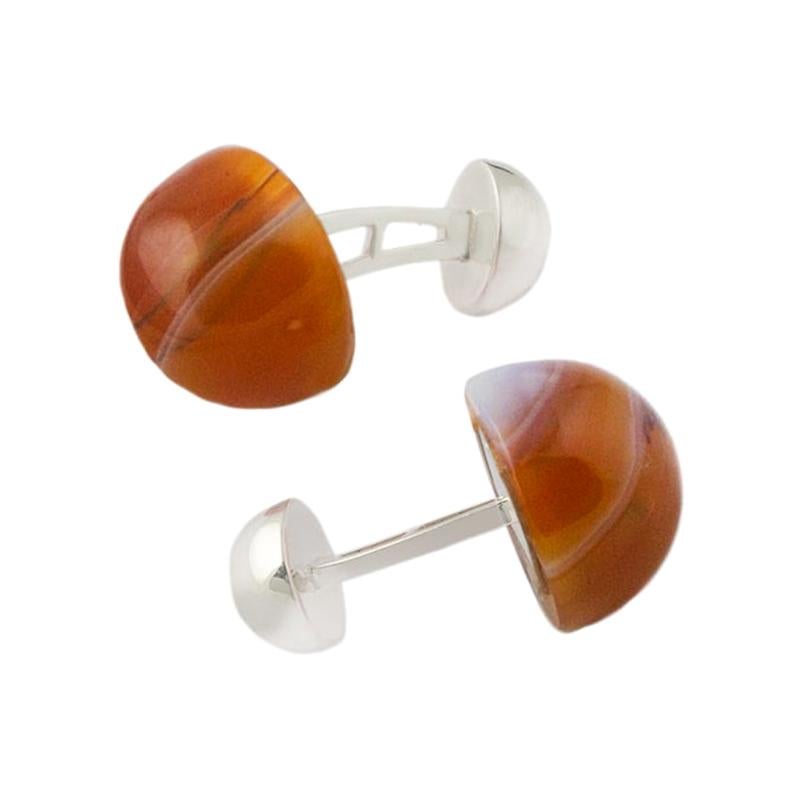 Agate Cufflinks, Agate and Hallmarked Sterling Silver For Sale
