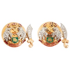 Indian Style Vintage Cufflinks 18 Carat Gold, Diamonds, Rubies & Enamel, 1950's