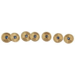 Cufflinks & Buttons Two Colour 18 Carat Gold Sapphire Centre, English circa 1950