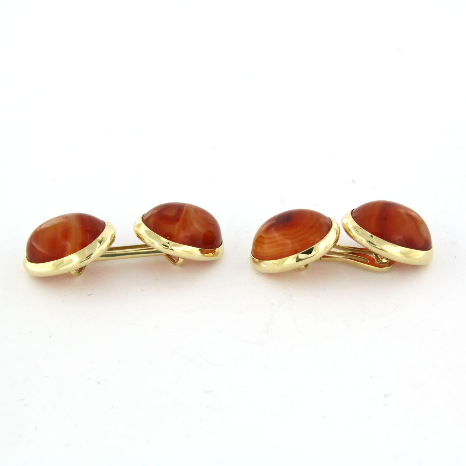 Modern Cufflinks set with agate 14k yellow gold For Sale