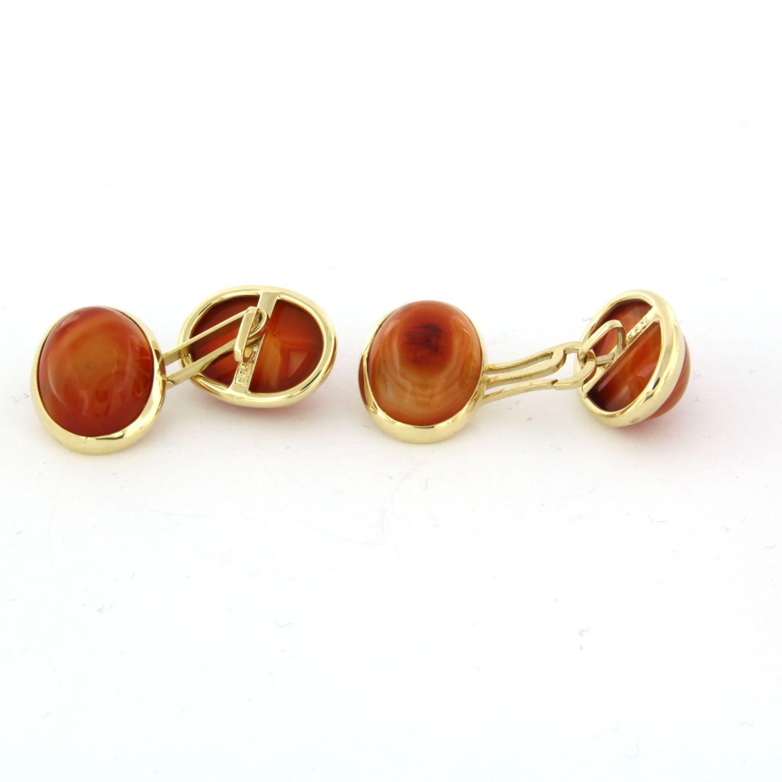 Cabochon Cufflinks set with agate 14k yellow gold For Sale