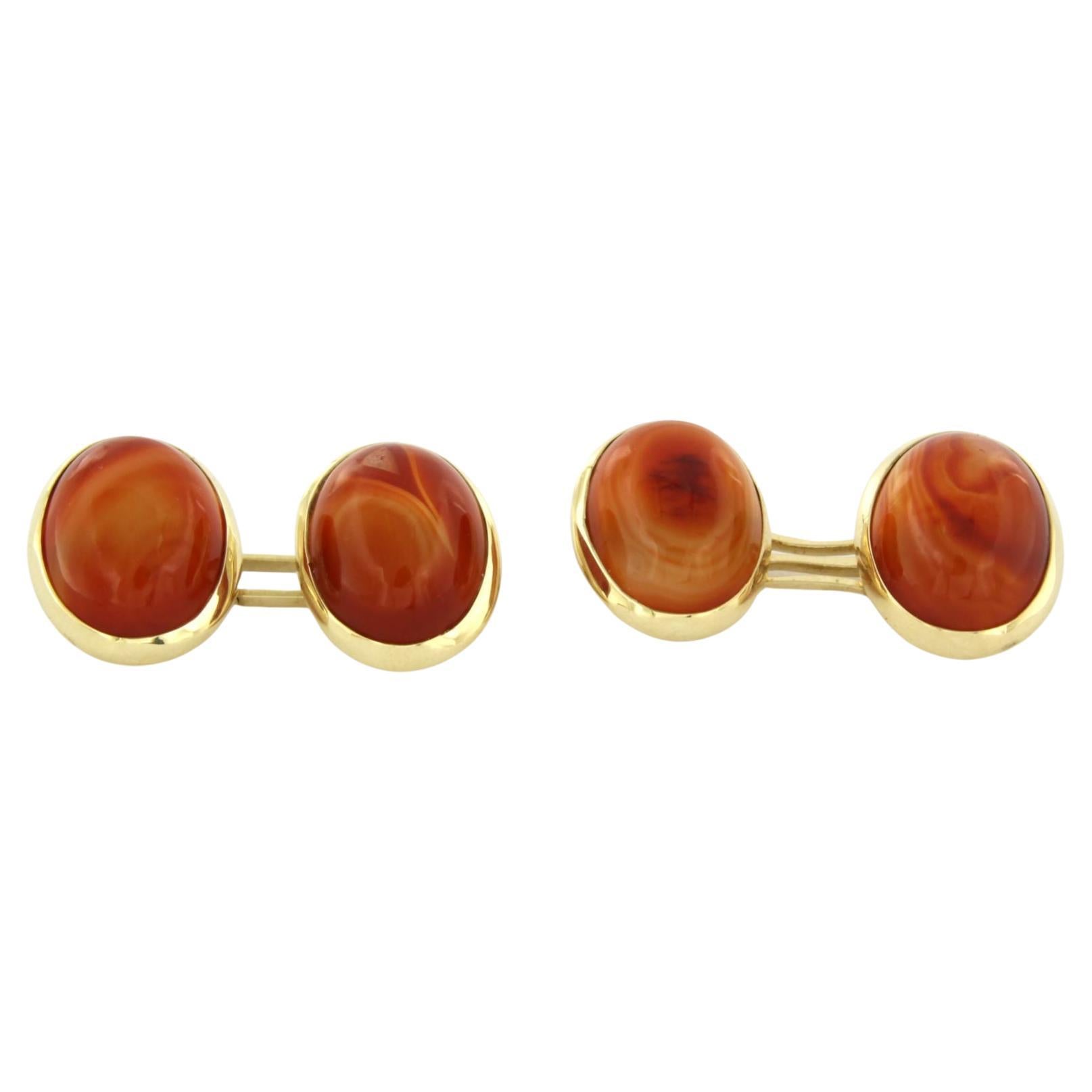 Cufflinks set with agate 14k yellow gold For Sale