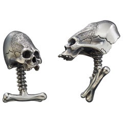 Sterling Silver 22 Karat Skull Cufflinks 