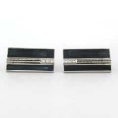 Cufflinks with blue sard-onyx and brilliant cut diamonds up to 0.20ct 18k gold