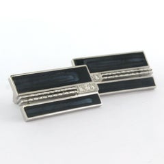Cufflinks with blue sard-onyx and brilliant cut diamonds up to 0.20ct 18k gold