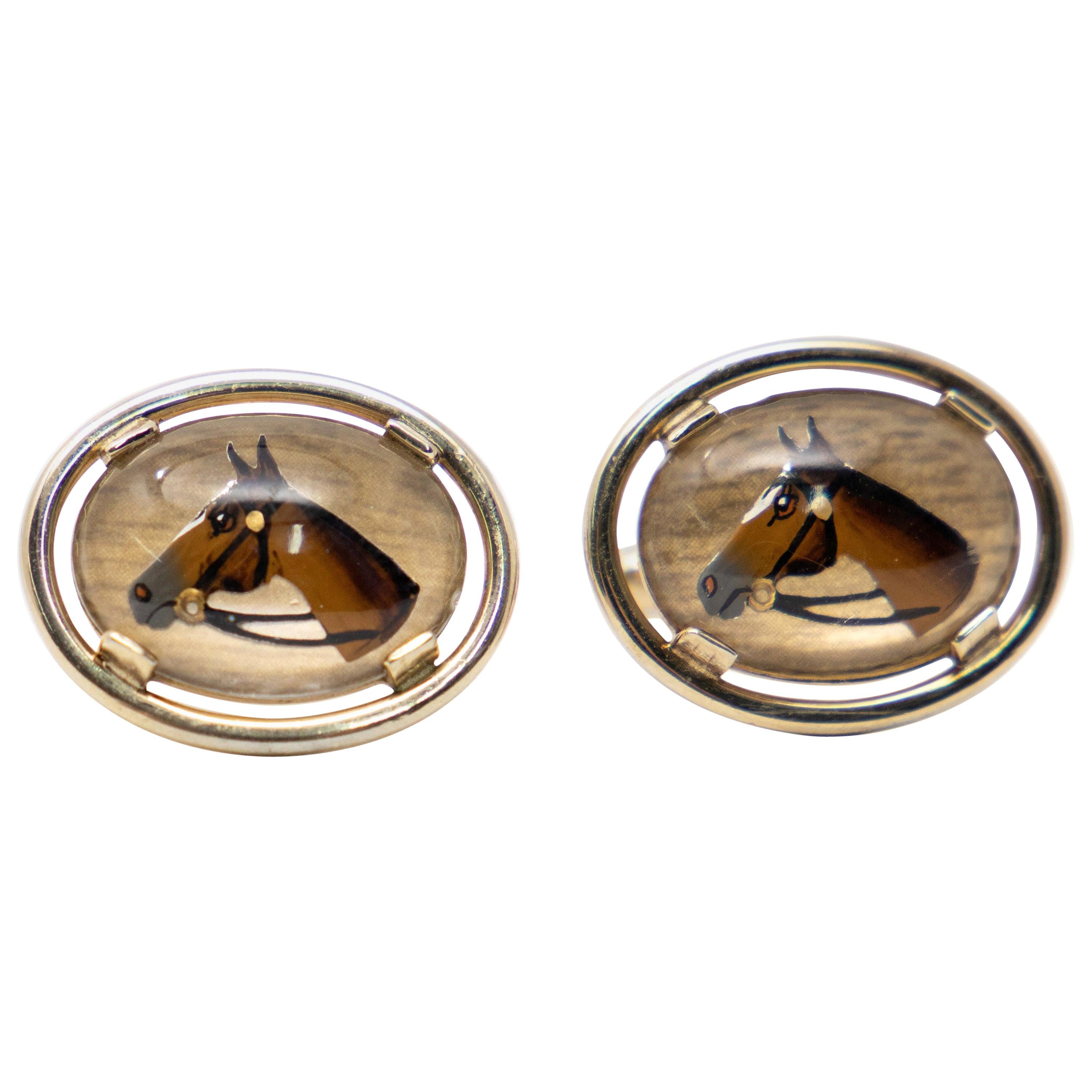 Cufflinks with Enameled Horse Head by Swank For Sale
