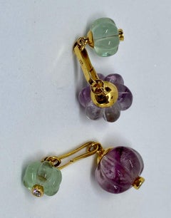 Cufflinks with Fluted Amethysts and Prasiolites and Diamond Accents in 18K Gold