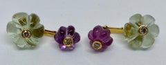 Cufflinks with Fluted Prasiolites and Amethysts and Diamond Accents in 18K Gold