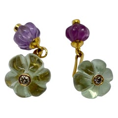 Cufflinks with Fluted Prasiolites and Amethysts and Diamond Accents in 18K Gold