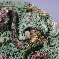 Cuhna Palissy Majolica Lizard and Snake Plate