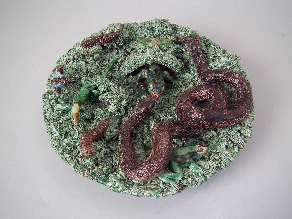 Portuguese Cuhna Palissy Majolica Lizard and Snake Plate