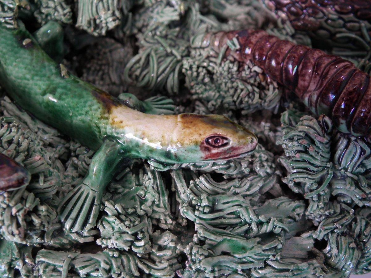 Cuhna Palissy Majolica Lizard and Snake Plate In Good Condition In Chelmsford, Essex