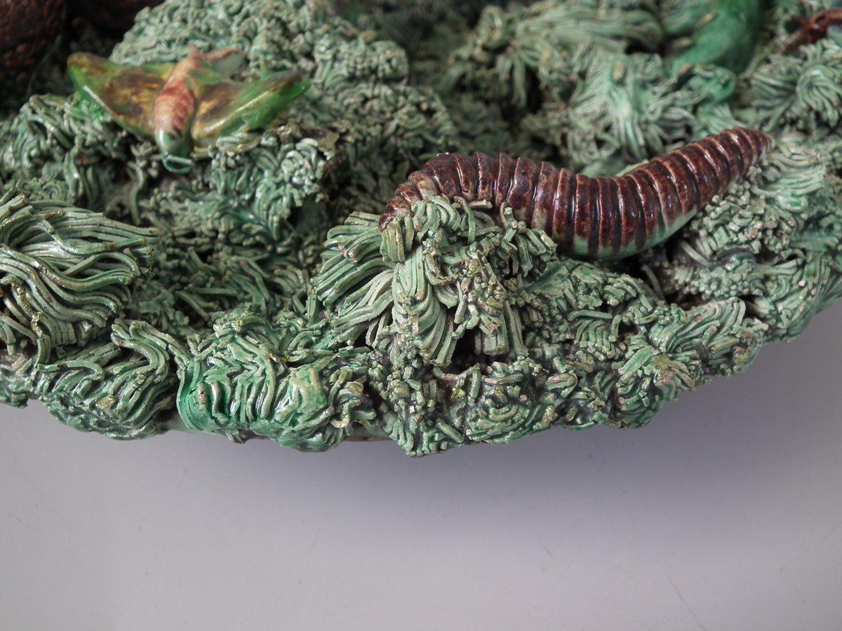 Late 19th Century Cuhna Palissy Majolica Lizard and Snake Plate
