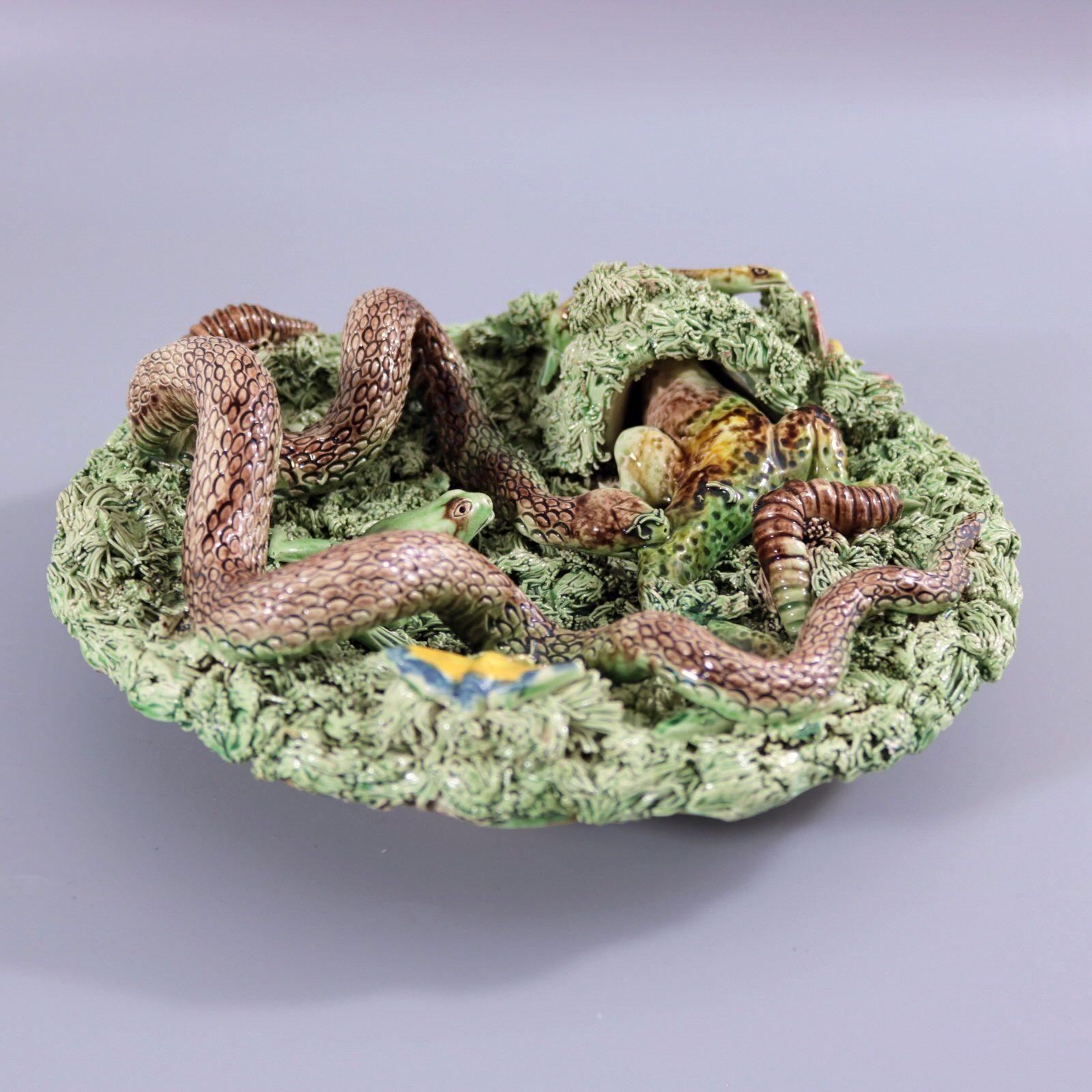 Cuhna Palissy Majolica Lizard and Snake Plate 2
