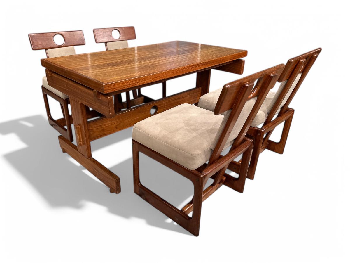 Brazilian “Cuiaba” Dining Set in Hardwood & Ultrasuede, Sergio Rodrigues, 1970s, Brazil For Sale