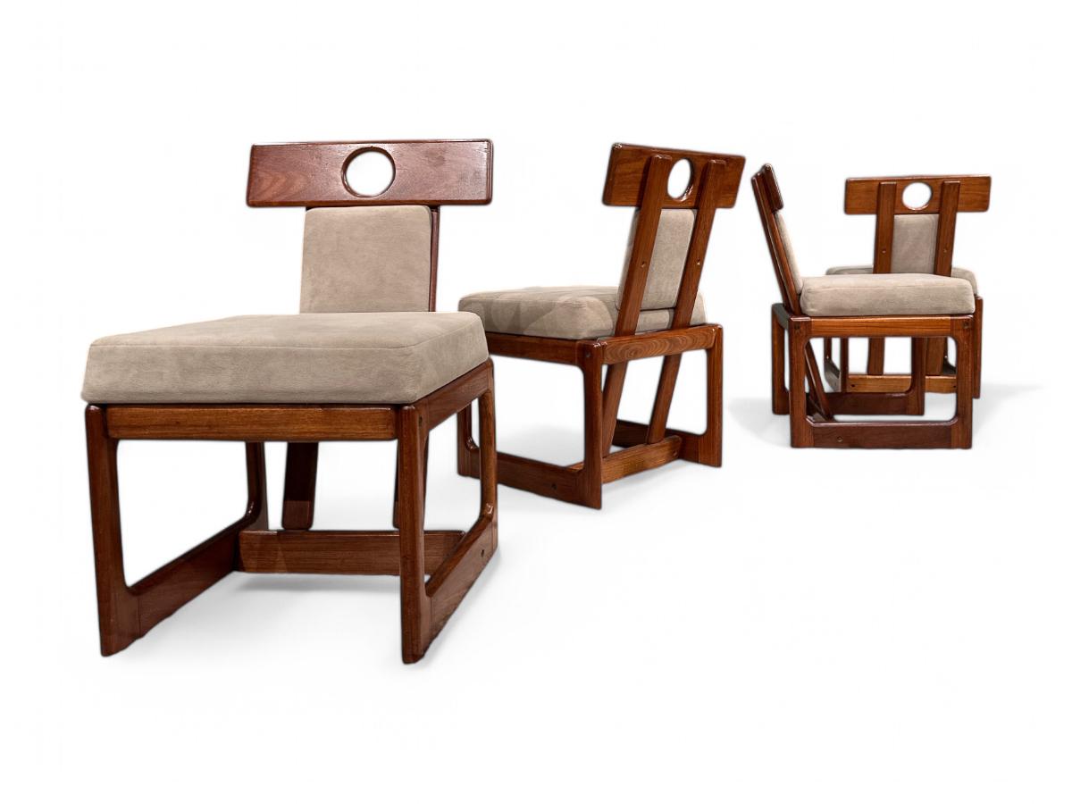 20th Century “Cuiaba” Dining Set in Hardwood & Ultrasuede, Sergio Rodrigues, 1970s, Brazil For Sale