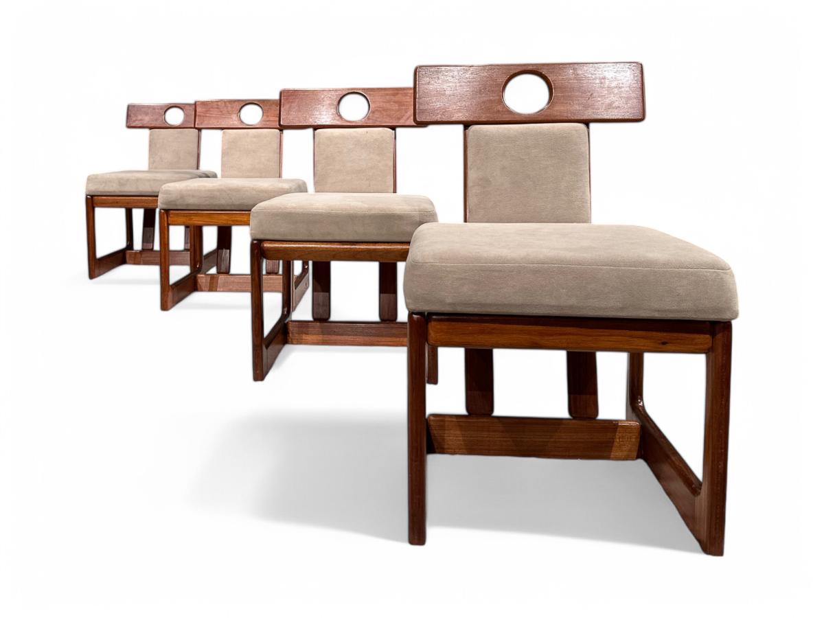 “Cuiaba” Dining Set in Hardwood & Ultrasuede, Sergio Rodrigues, 1970s, Brazil For Sale 1