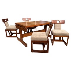 “Cuiaba” Dining Set in Hardwood & Ultrasuede, Sergio Rodrigues, 1970s, Brazil