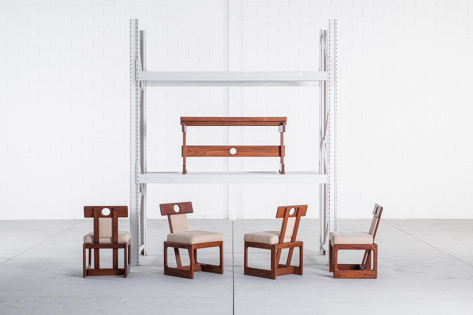 “Cuiaba” Set of of 4 Chairs in Hardwood and Fabric by Sergio Rodrigues, 1970’s  For Sale 5