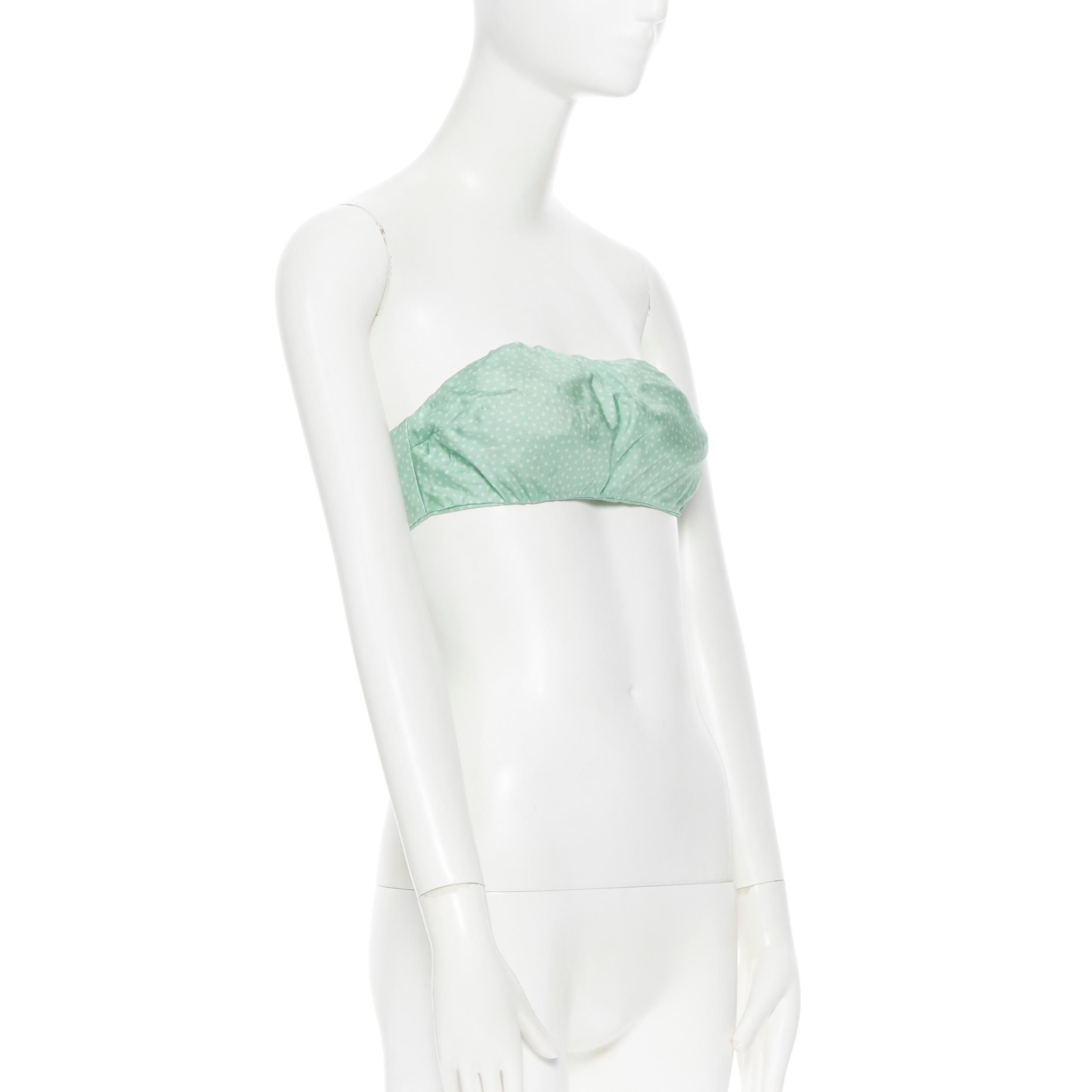 Green CULT GAIA 100% silk pastel green polkadot padded tie back strapless bandeau XS