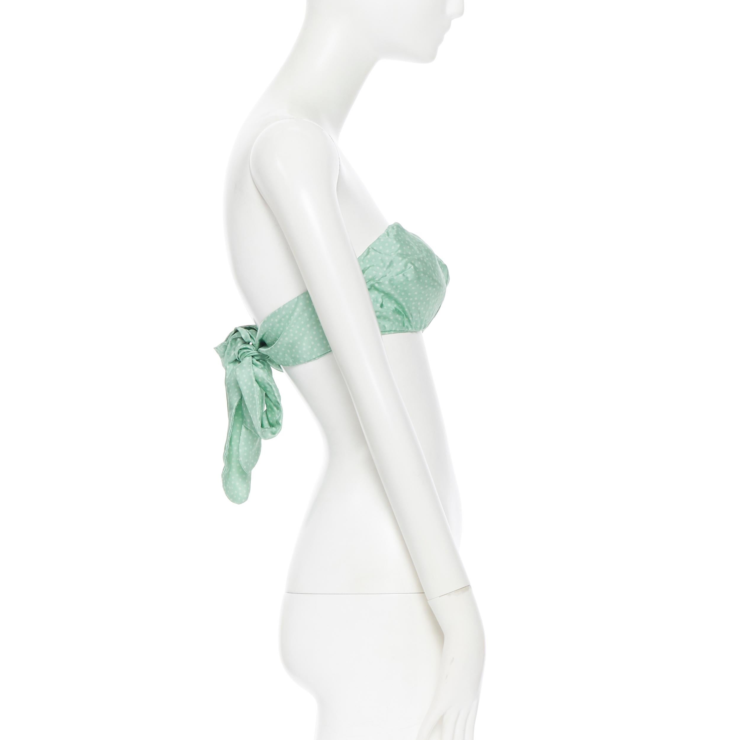 CULT GAIA 100% silk pastel green polkadot padded tie back strapless bandeau XS In Excellent Condition In Hong Kong, NT